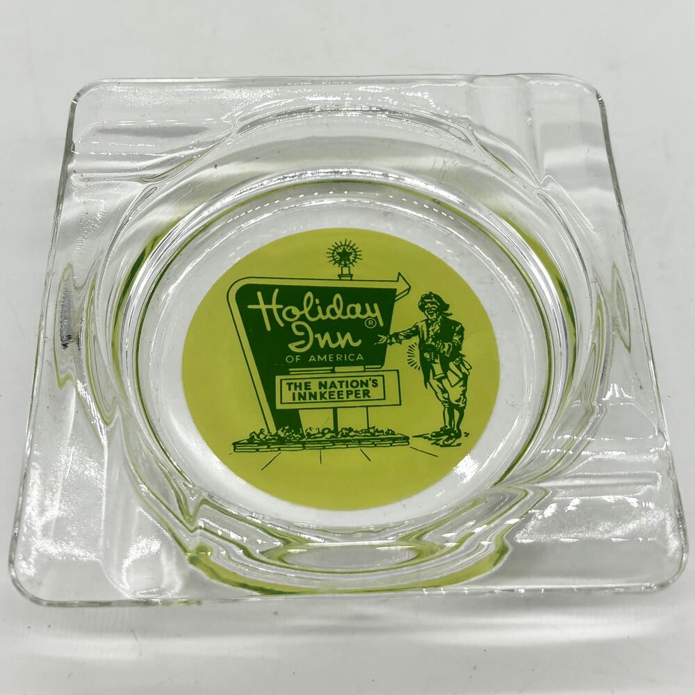 Vtg Holiday Inn Square Ashtray Clear Glass Logo Sign Hotel Motel Collectible 70s